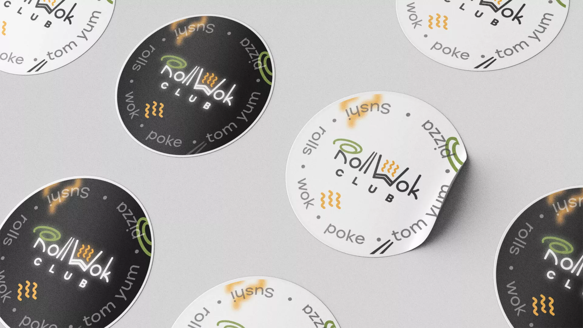 Разработка наклеек для суши-бара «Roll Wok Club» в Усть-Лабинске